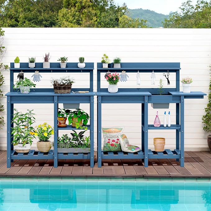 SERWALL Outdoor Potting Bench 2-Piece Set, Rot-Resistant HDPE Potting Table - Image 11