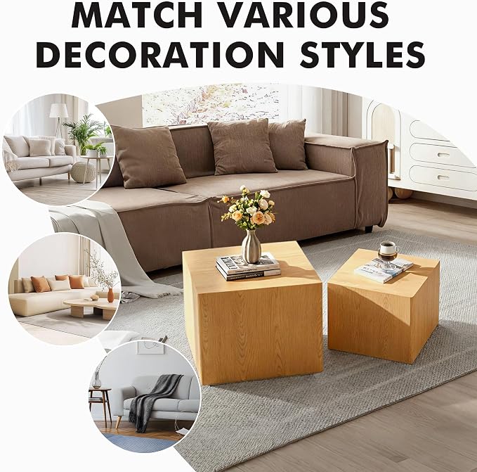 Square Nesting Tables for Living Room, Nesting Coffee Table Wood Grain Veneer - Image 7