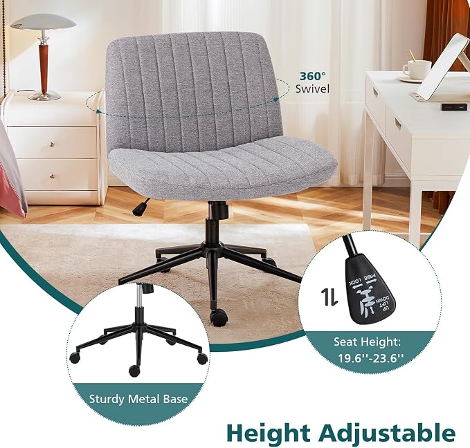 OLIXIS Criss Cross Chair with Wheels Wide Cross Legged Office Desk Vanity Chair - Image 5