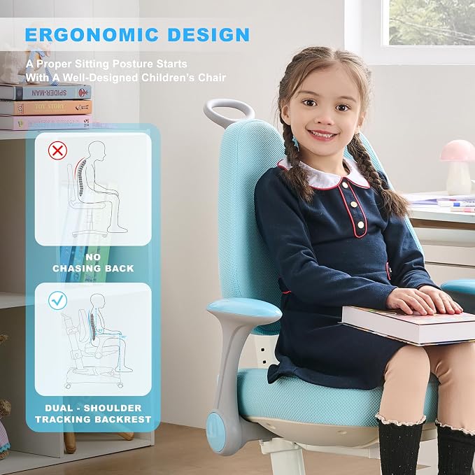 ERIYA Kids Desk Chair, Ergonomic Chair: Height-Adjustable, Double Back Support - Image 3