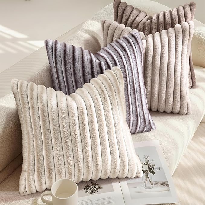 decorUhome Summer Cozy Faux Fur Throw Pillow Covers 24x24 Set of 2 Decorative - Image 4