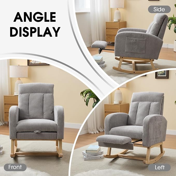 NIOIIKIT Nursery Rocking Chair, Corduroy Upholstered Rocking Chair - Image 8