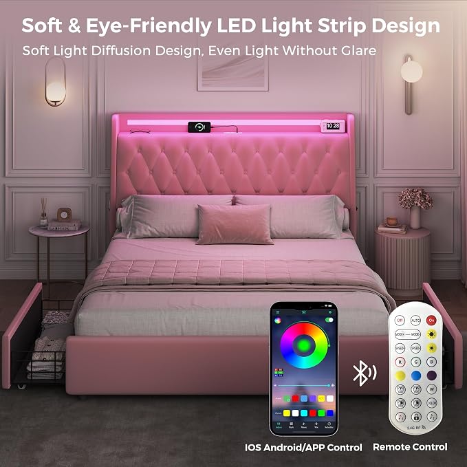 Queen LED Velvet Bed Frame - Image 7