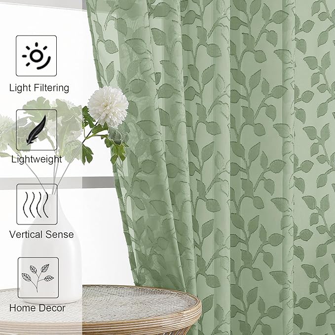 Chyhomenyc Sage Green Sheer Curtains 54 Inch Length - Image 3