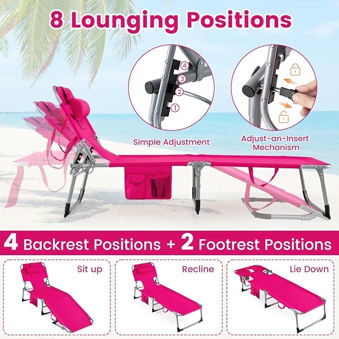 Goplus Tanning Chair, Folding Adjustable Patio Lounge Chair - Image 4