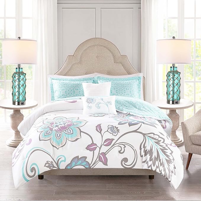 Cottage Nautical Accent Table Lamp Set of 2, Touch Control Coastal Blue Green - Image 7