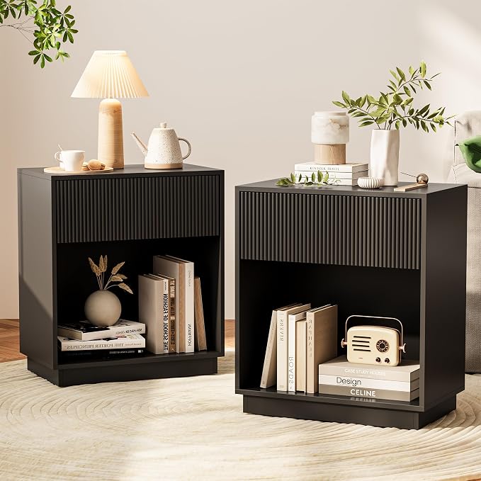 Fluted Nightstands Set of 2, Modern Bedside Table by INNODToddlerTower
