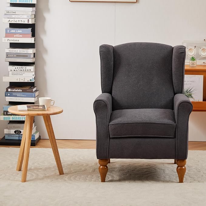 Mid-Century High Wingback Chair, Modern Fabric Accent Chair Armchair - Image 2