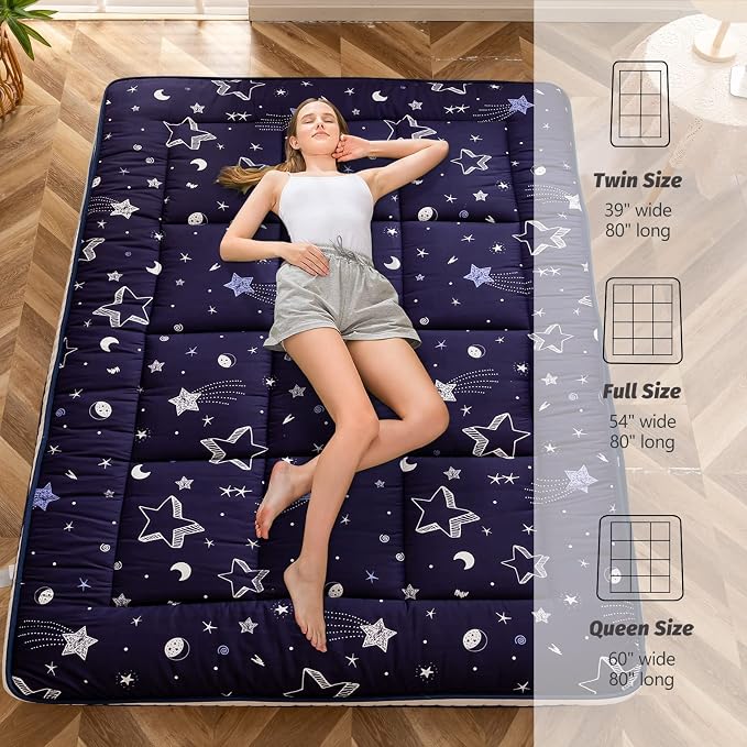 MAXYOYO Navy Star Futon Mattress, Padded Japanese Floor Mattress Quilted - Image 5