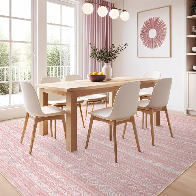 Nakagishi Pink Rugs for Bedroom Girls: 5x7 Washable Boho Large Neutral Area Rug - Image 7