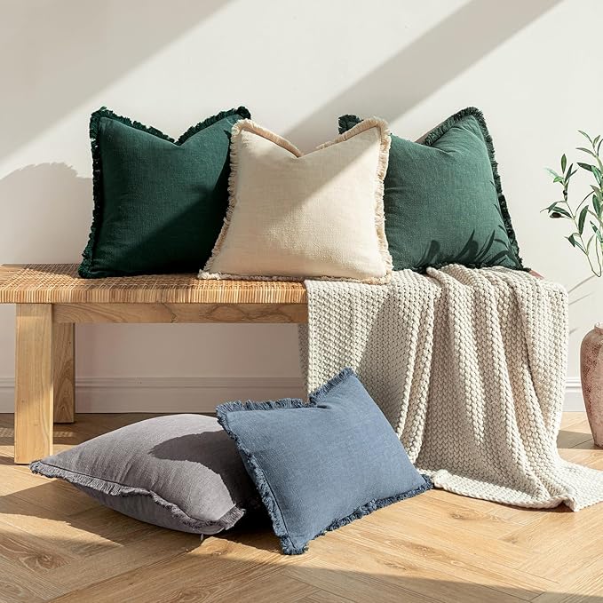 MIULEE Decorative Throw Pillow Covers Neutral Linen Fringe Throw Pillows Euro - Image 6