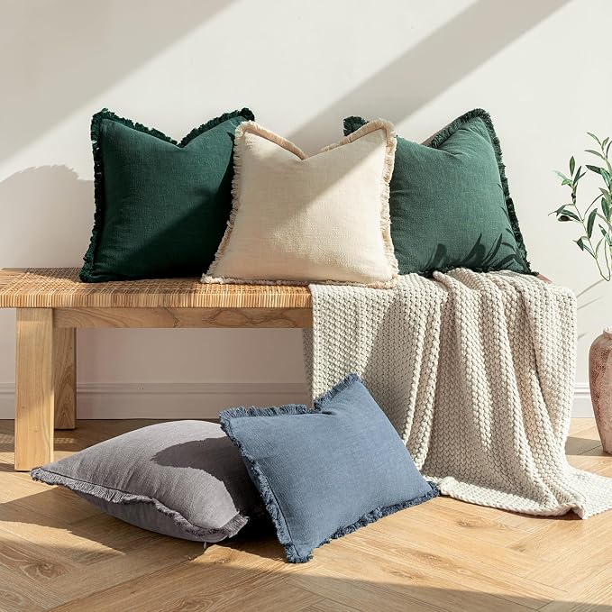 MIULEE Decorative Throw Pillow Covers Neutral Linen Fringe Throw Pillows Set of - Image 6