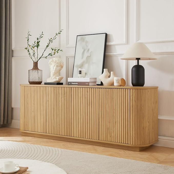 Fluted TV Stand for TVs Up to 75 Inch, Mid Century Modern TV Console for Living - Image 8