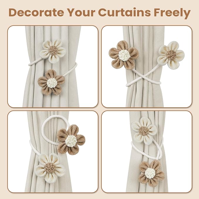 KLOGTSIND Flower Curtain Tiebacks, 6 Pack Boho Curtain Ties Elegant DIY Curtain - Image 5