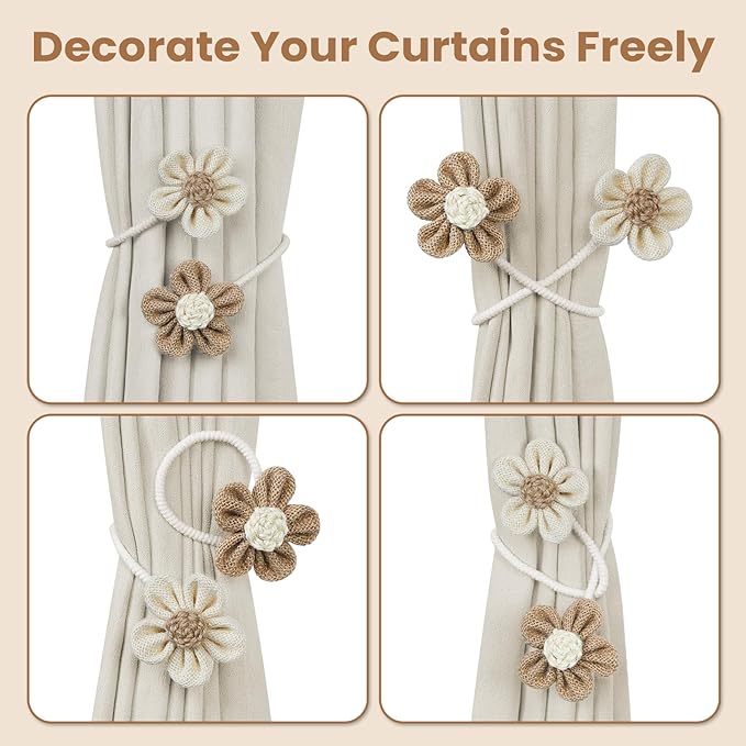 KLOGTSIND Flower Curtain Tiebacks, 2 Pack Boho Curtain Ties Elegant DIY Curtain - Image 4