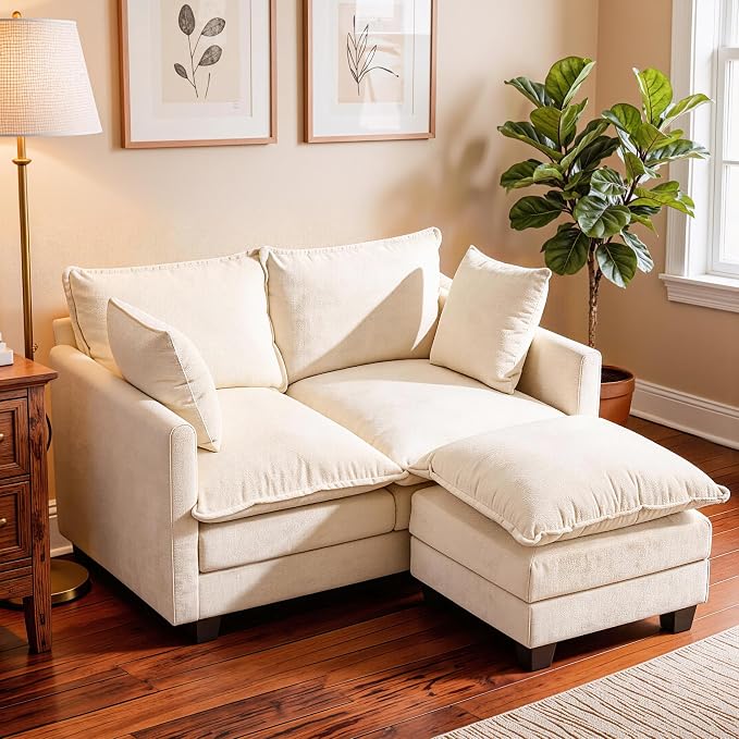 Loveseat Sofa with Ottoman, Cloud 3-Layer Cushion & 27" Deep Seat Modern Small by KeepYoungJoyFitYourFlow