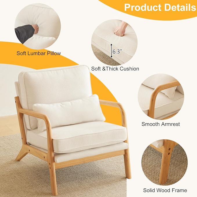 Bonnlo Coarse Beige Accent Chairs Set of 2, Upholstered Mid Century Modern - Image 3