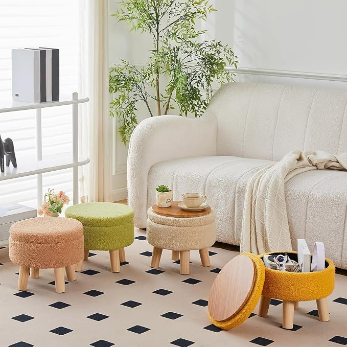 Wimarsbon Storage Ottoman, Modern Round Footrest - Image 8
