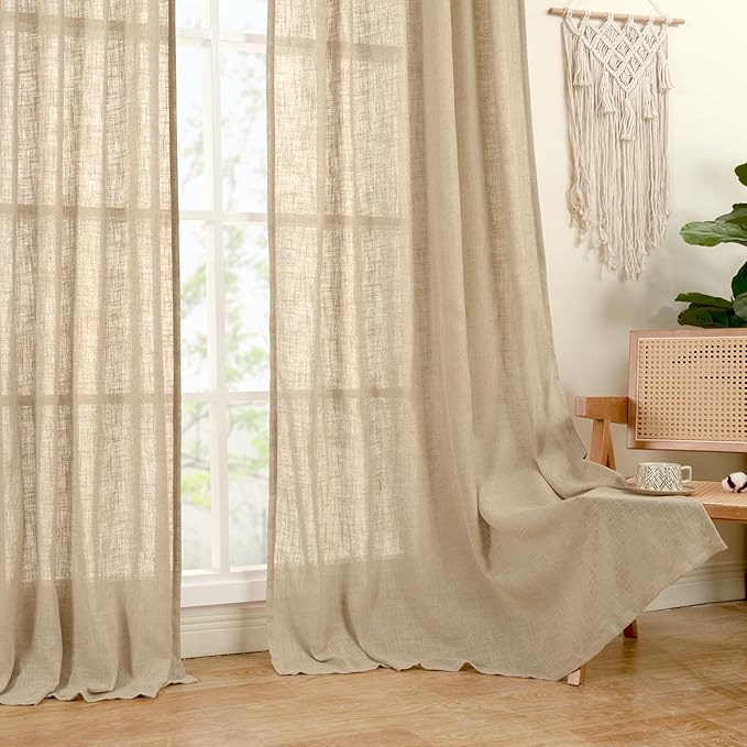 LAMIT Brown Linen Curtains 45 Inches Long 2 Panels, Light Filtering Panels Back - Image 9