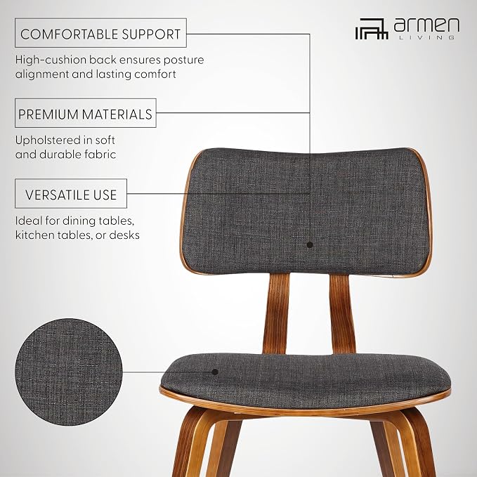 Armen Living Jaguar Mid-Century Dining Chair in Walnut Wood and Charcoal Fabric - Image 10