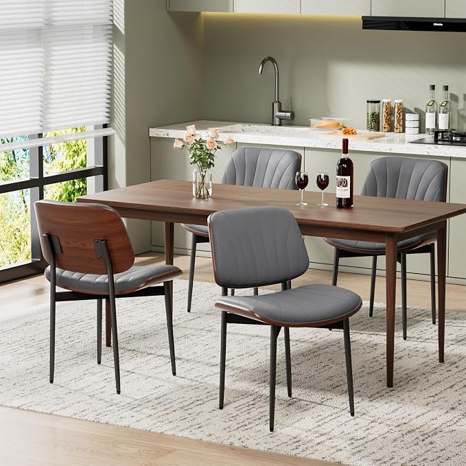 REONEY Dining Chairs Set of 8, Mid-Century Modern Upholstered PU Leather Chairs - Image 5
