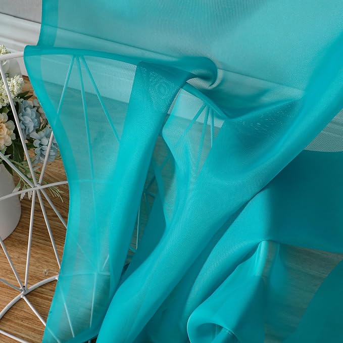 OVZME Turquoise Sheer Curtains 54 Inches Long 2 Panels - Image 5