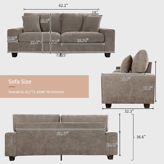 DOPEDIO Modern Loveseat Sofa for Living Room, Chenille Recliner, Removable Cover - Image 2