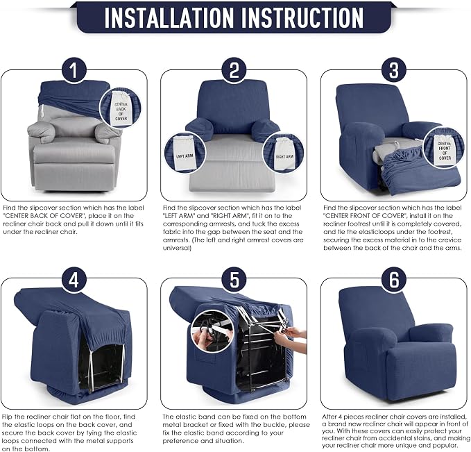 TAOCOCO Recliner Cover 4-Pieces, Recliner Stretch Sofa Slipcover, Recliner - Image 6