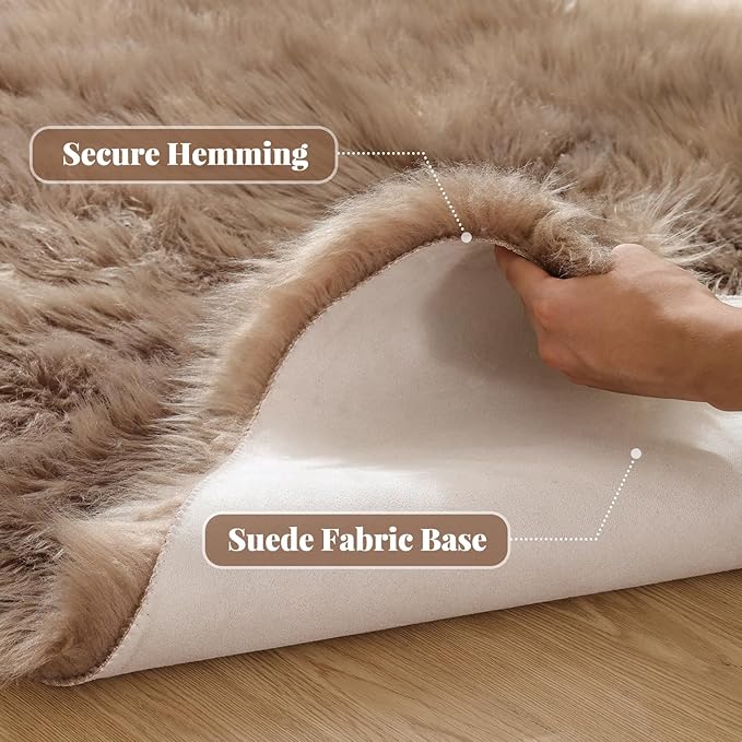 ORINOVA Beige Furry Washable Faux Sheepskin Fur Rug - Image 7