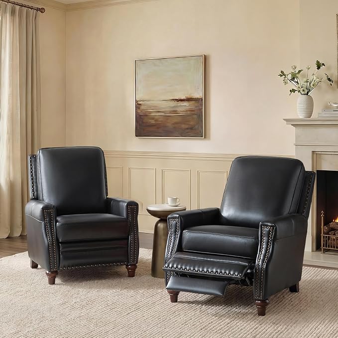 HULALA HOME Genuine Leather Manual Recliner Chairs Set of 2 by HULALAHOME