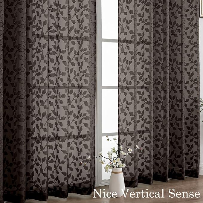 Chyhomenyc Chocolate Sheer Curtains 30 Inch Length, Light Filtering Leaf Tufted - Image 9