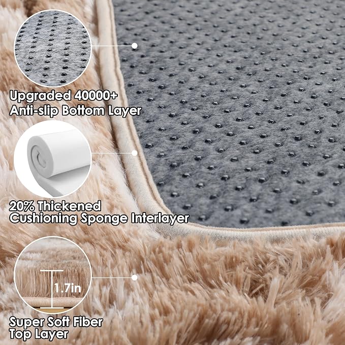 ONASAR Area Rugs for Bedroom Living Room, Fluffy Tie-Dye Beige 4x6 Indoor - Image 3