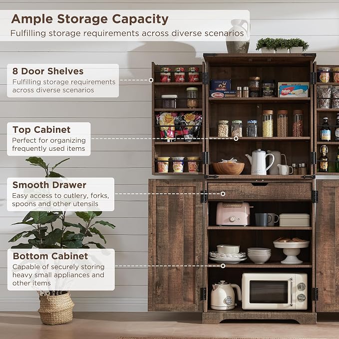 ACCOHOHO 72" Tall Kitchen Pantry, Farmhouse Storage Cabinet - Image 4