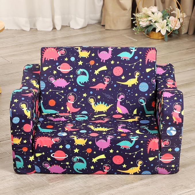 MOMCAYWEX Kids Sofa, 2-in-1 Flip-Out Foam Couch, Foldable Soft Play Lounge Chair - Image 2