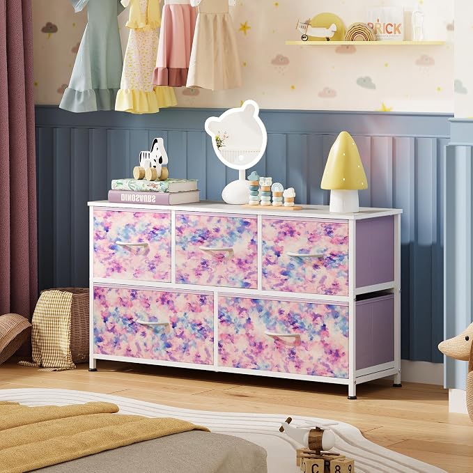 WLIVE Dresser for Bedroom with 5 Drawers, Wide Chest of Drawers, Fabric Dresser - Image 8