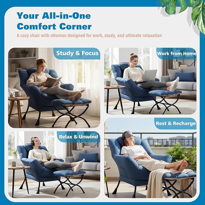 Lazy Chair with Ottoman, Reading Chair with a Pillow, Leisure Sofa Armchair - Image 7