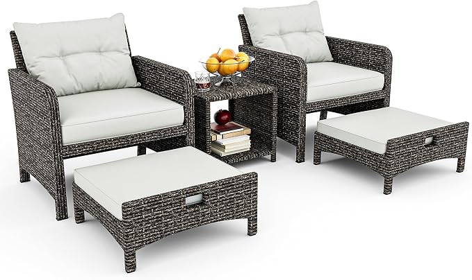 Pamapic Outdoor Furniture 5 Piece Patio Conversation Set, Wicker Rattan Patio by Pamapic