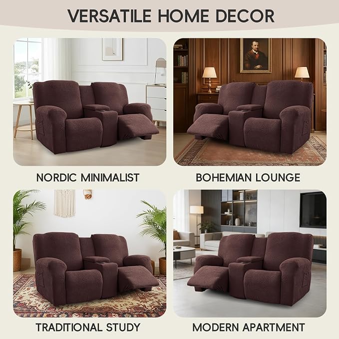 Recliner Loveseat Covers with Console, 6-Piece Stretch Geometric Strokes - Image 7