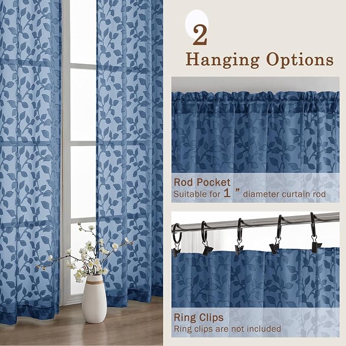 Chyhomenyc Dusty Blue Sheer Curtains 90 Inch Length 2 Panels Set, Light - Image 5