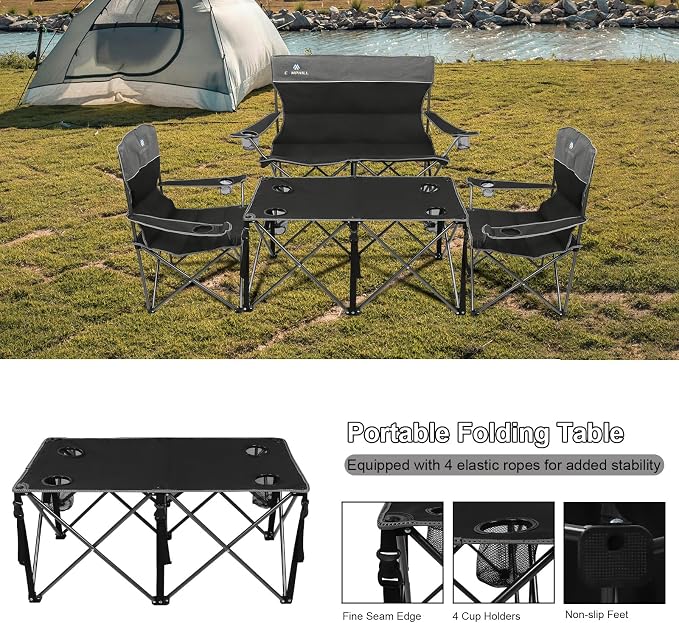 Camping Chair Set of 3, Outdoor Folding Camping Chairs - Image 6