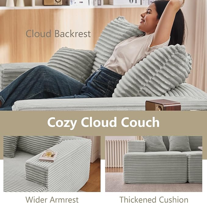 140" Sectional Cloud Couch for Living Room, Modular Floor Deep-Seat Sofa - Image 6