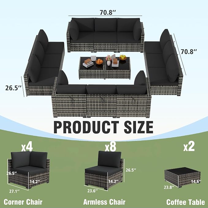 KIGOTY 14-Piece Patio Furniture Set, All-Weather PE Rattan Outdoor Sectional - Image 2