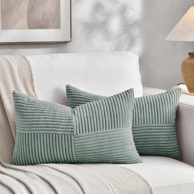 Fancy Homi 2 Packs Grey Blue Lumbar Decorative Throw Pillow Covers 16x28 Inch by Fancy+Homi