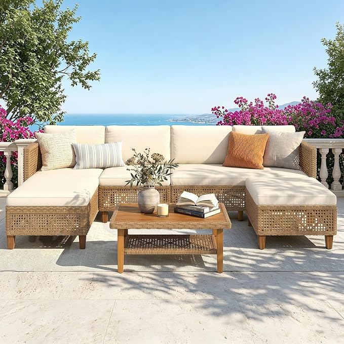 PHI VILLA Wicker Patio Furniture Set, Outdoor Sectional Couch by PHIVILLA