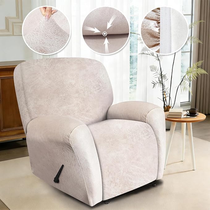 ANARACHON Leather Look Oversize Recliner Chair Covers, Thick 4 Pieces Recliner - Image 5