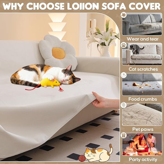 Loiion Velvet Sofa Cover, Ultra Soft Waterproof Non-Slip Couch Cover - Image 7