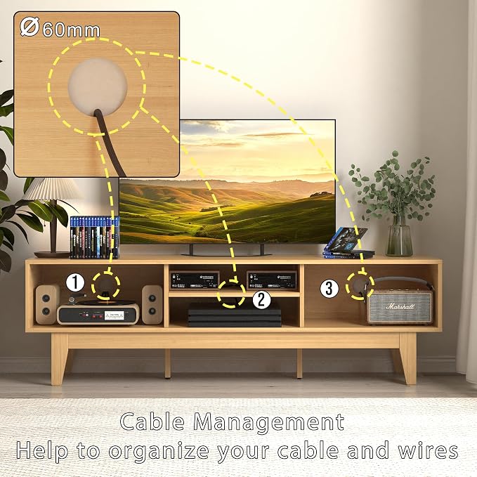 Boho TV Stand for 55 65 Inch TV, Rattan Entertainment Center - Image 3