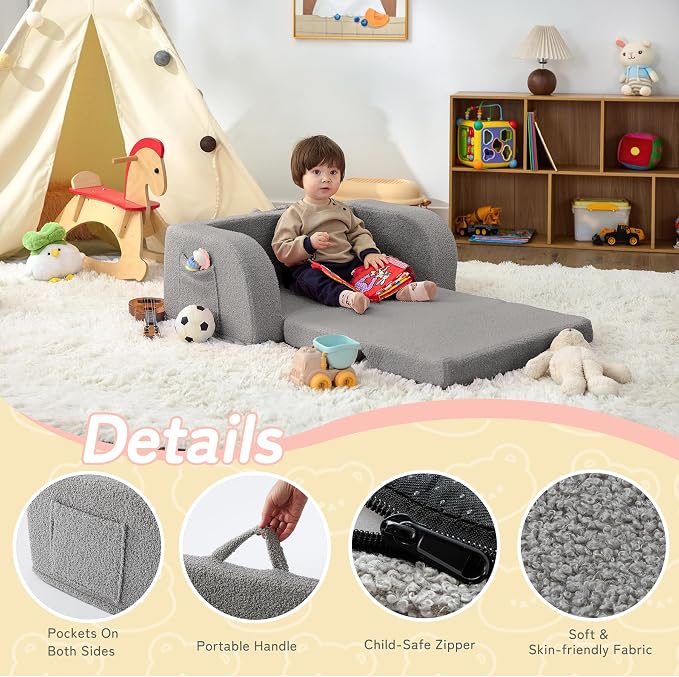 Toddler Couch, 2-in-1 Toddler Chairs Comfy 1-3 Years Old, Toddler Chair - Image 4