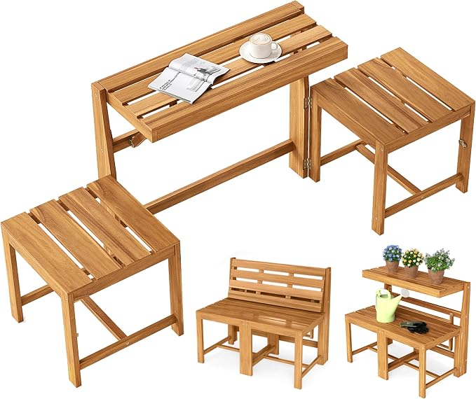 Tangkula 3-in-1 Convertible Bench Picnic Table, Space-Saving Patio Convert A by TANGKULA