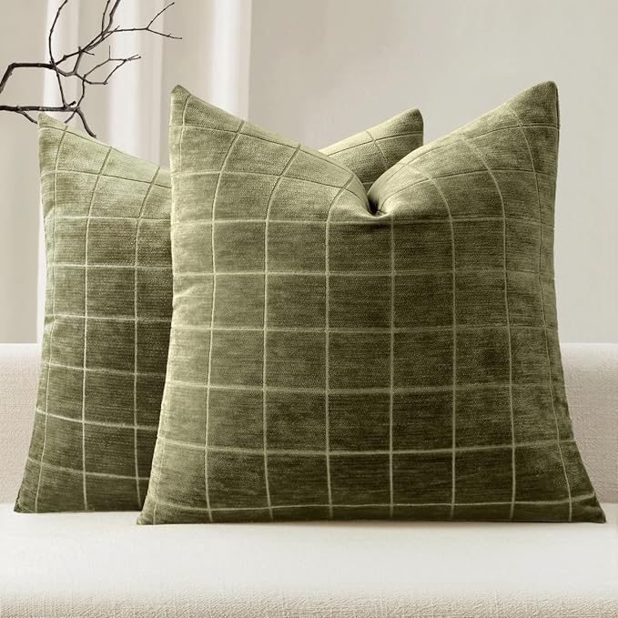 MIULEE Decorative Chenille Check Throw Pillow Covers Vintage Plaid Couch by MIULEE